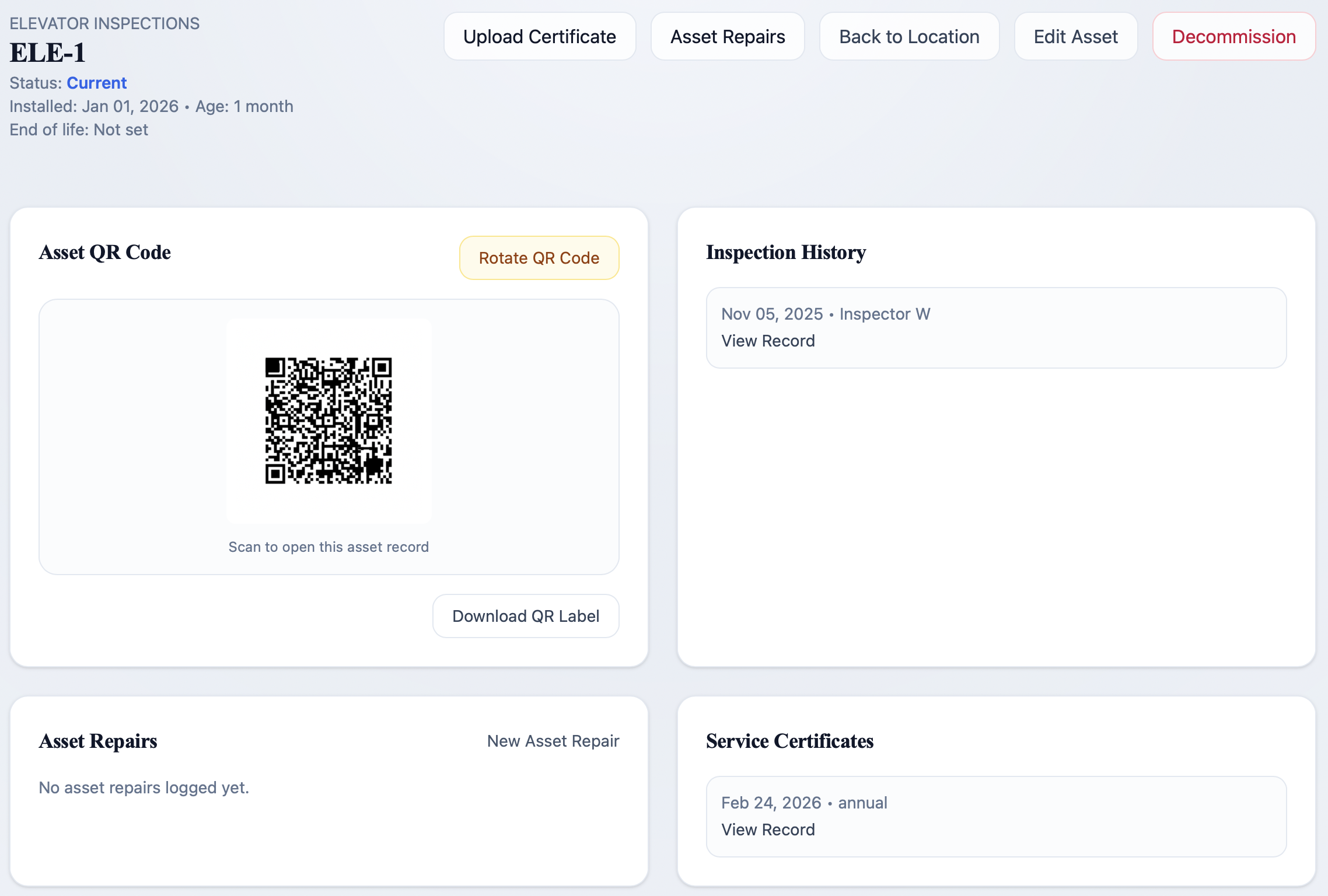 Inspection checklist with evidence upload